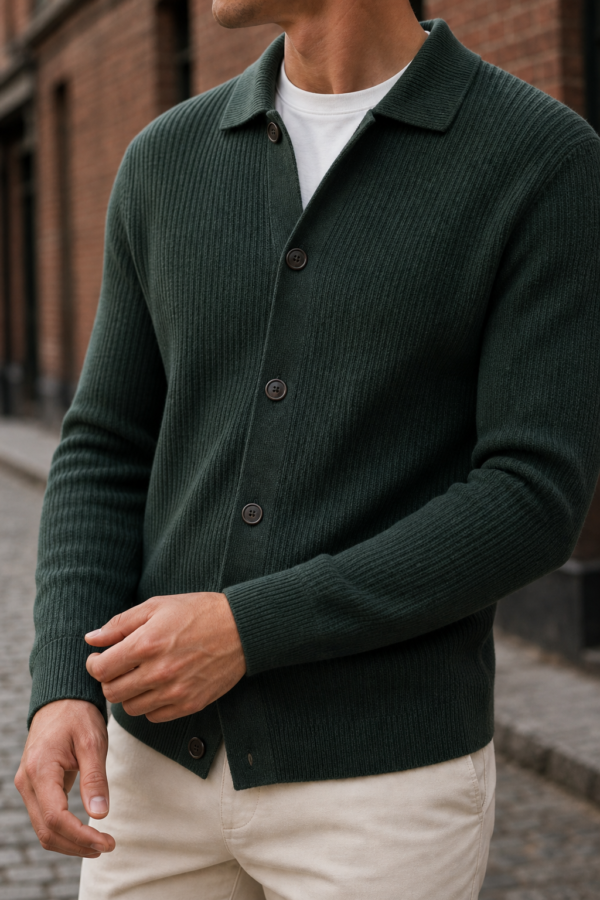 Forge 09 rib cardigan fabric detail