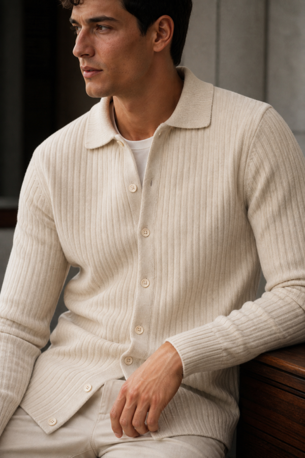 N9 14 rib cardigan fabric detail