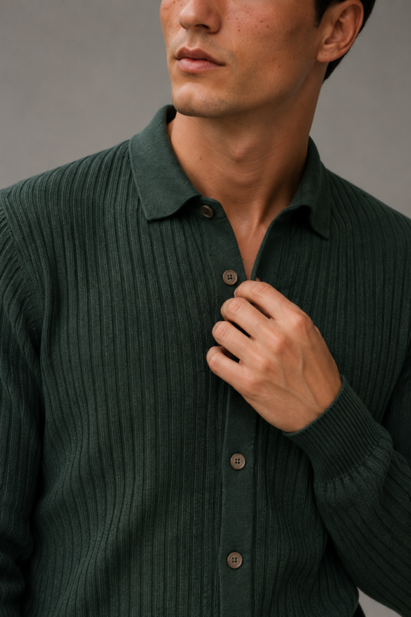 N9 24 rib cardigan fabric detail