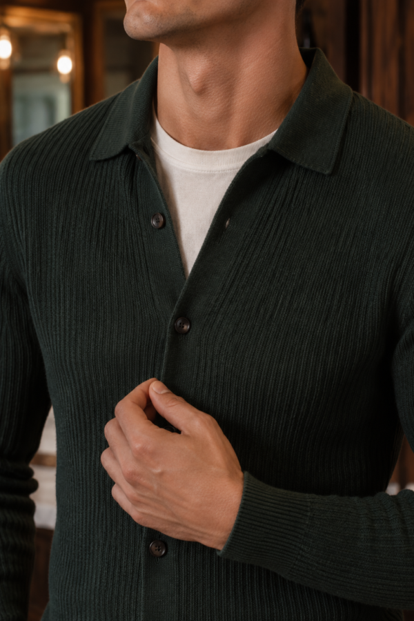 Forge 29 rib cardigan fabric detail