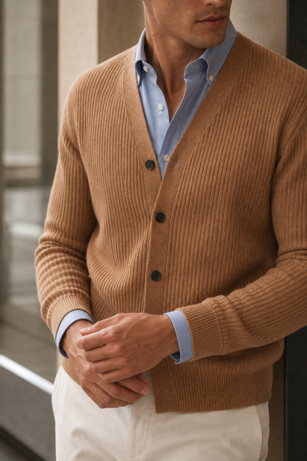 N9 44 rib cardigan fabric detail