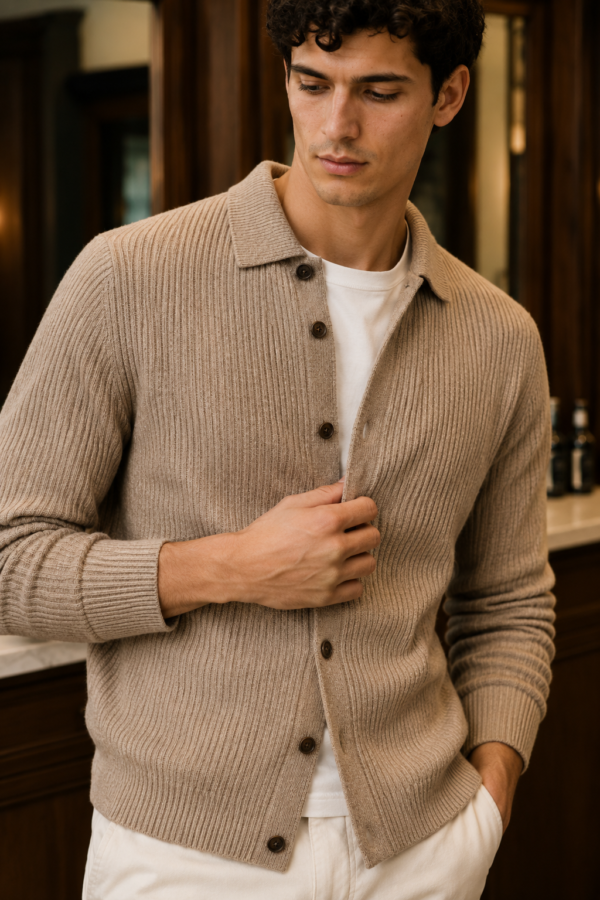 N9 54 rib cardigan fabric detail