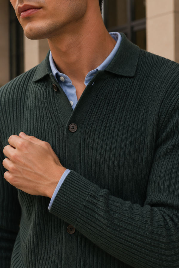 Forge 69 rib cardigan fabric detail