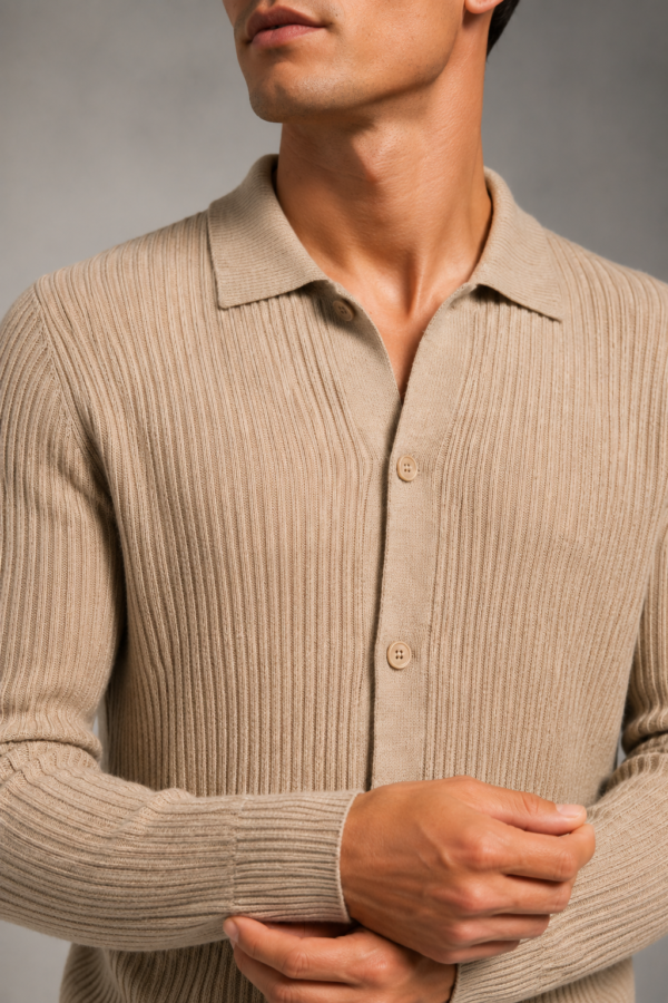 N9 74 rib cardigan fabric detail