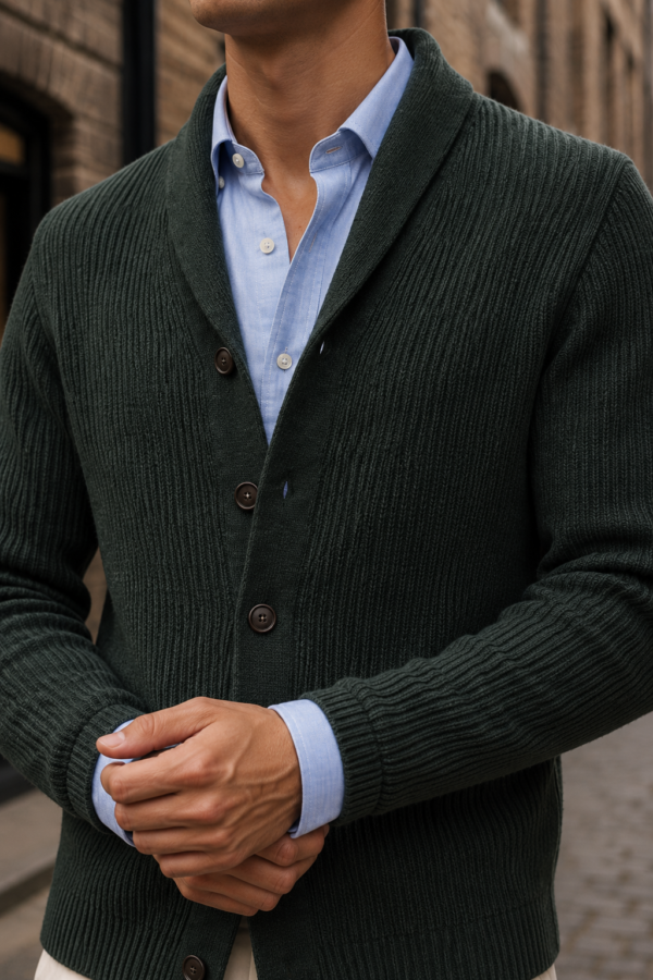 N9 84 rib cardigan fabric detail